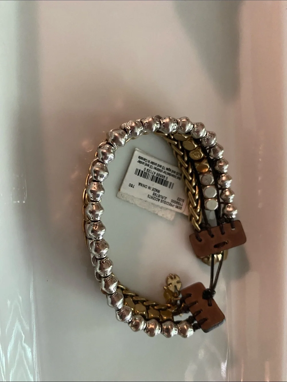Lucky Brand Gold, Silver & White Braided Multi-Row Bracelet